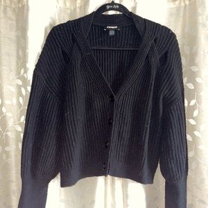 EXPRESS black cardigan. Cutout details and Bishop Sleeves. Large